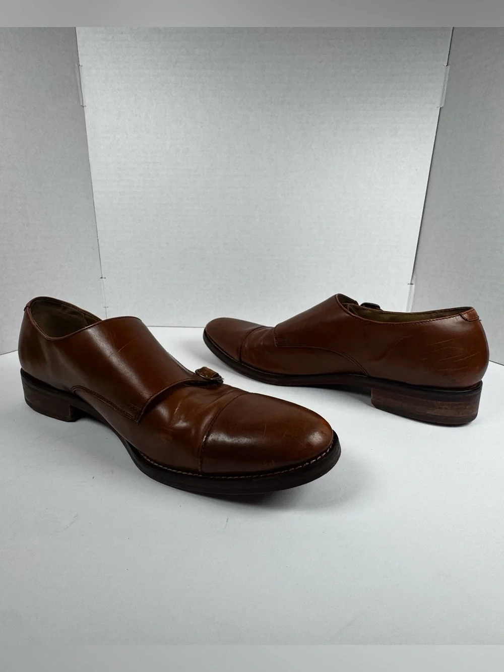 Cole Haan Grand OS Mens 11 Double Monk Strap British Tan Leather Shoes Dress